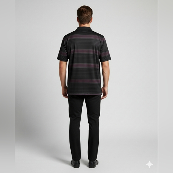 Ben Hogan Men's Black/Purple Striped 3 Button Short Sleeve Polo Shirt Sz Medium - Picture 6 of 7